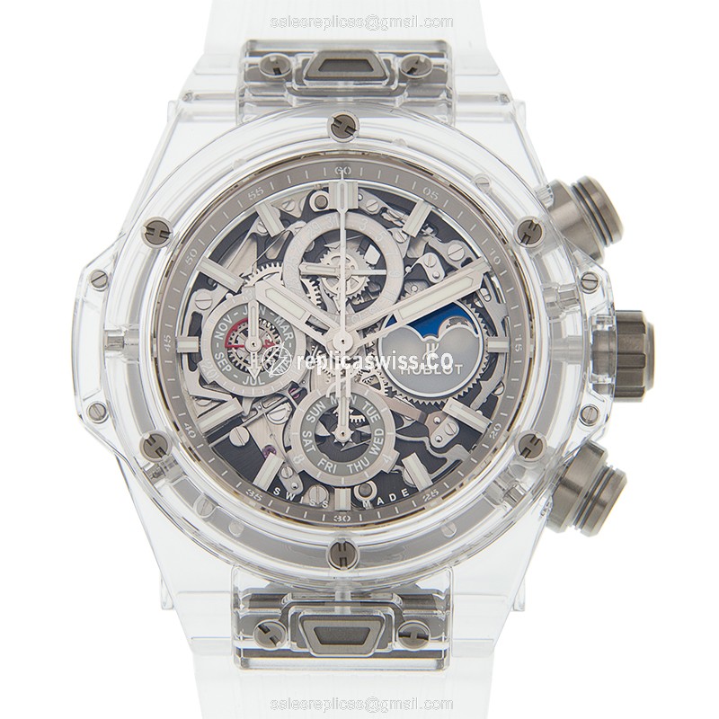 Exquisite Hublot BIG BANG Replica in Sapphire Crystal Case with Automatic Movement Skull Dial