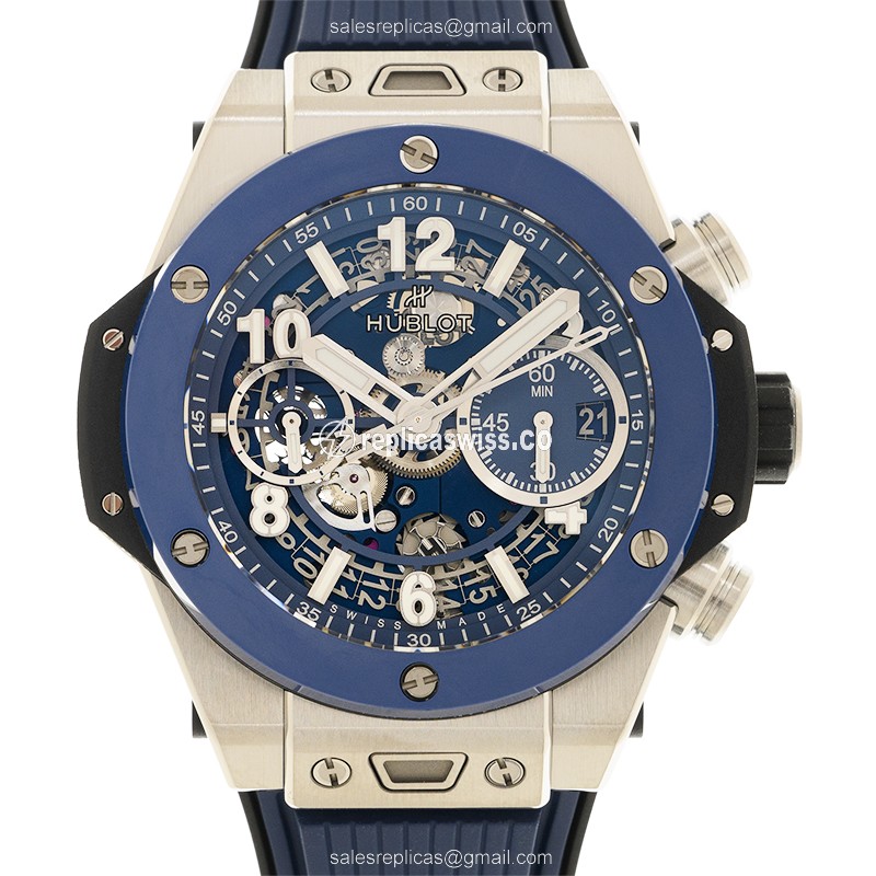 Exquisite Hublot BIG BANG Replica in Titanium Case & Blue Rubber Strap, Automatic Movement &