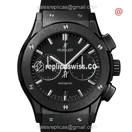 Exquisite Hublot Classic Fusion Replica, Automatic Movement, Black Ceramic Case & Alligator Strap