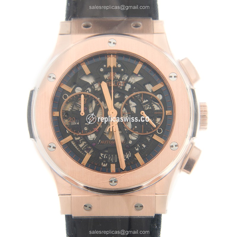 Exquisite Hublot Classic Fusion Replica in 18kt Rose Gold, Automatic Movement, Black Dial and