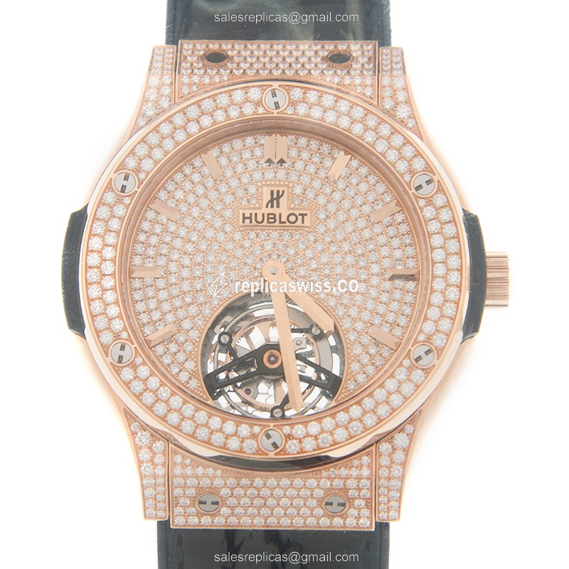 Exquisite Hublot Classic Fusion Replica in 18kt Rose Gold, Automatic Movement, Silver Dial & Black