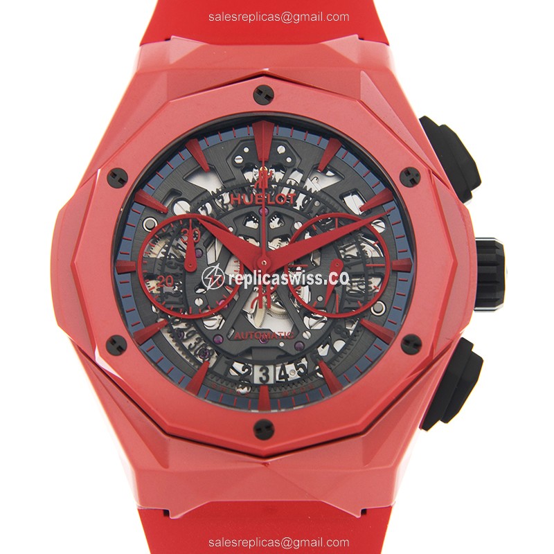 Exquisite Hublot Classic Fusion Replica in Black Ceramic with Automatic Movement Red Rubber