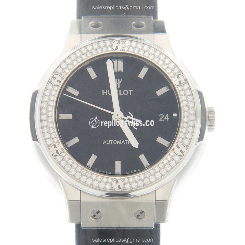 Exquisite Hublot Classic Fusion Replica in Black Titanium with Automatic Movement Leather Strap