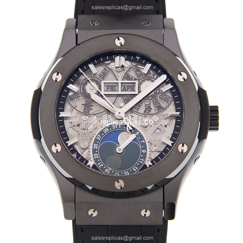 Exquisite Hublot Classic Fusion Replica in Silver Dial Leather Strap, Automatic Ceramic