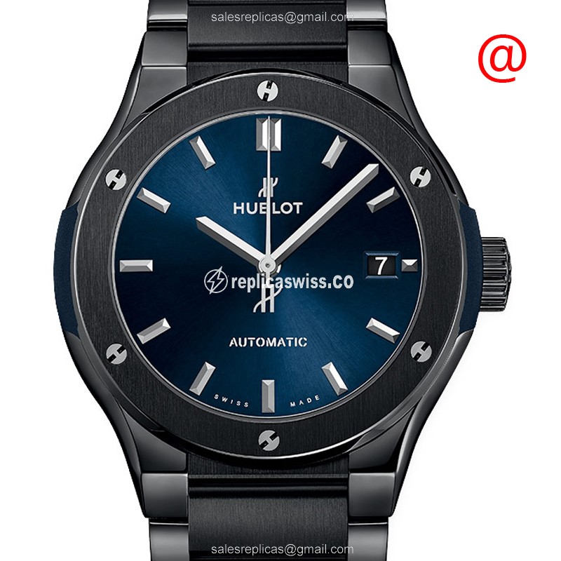 Exquisite Hublot Classic Fusion Replica with Blue Dial & Automatic Movement, Steel Case Black