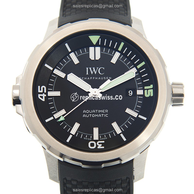 Exquisite IWC IW329001 AQUATIMER Replica with Automatic Movement Black Dial on Rubber Strap