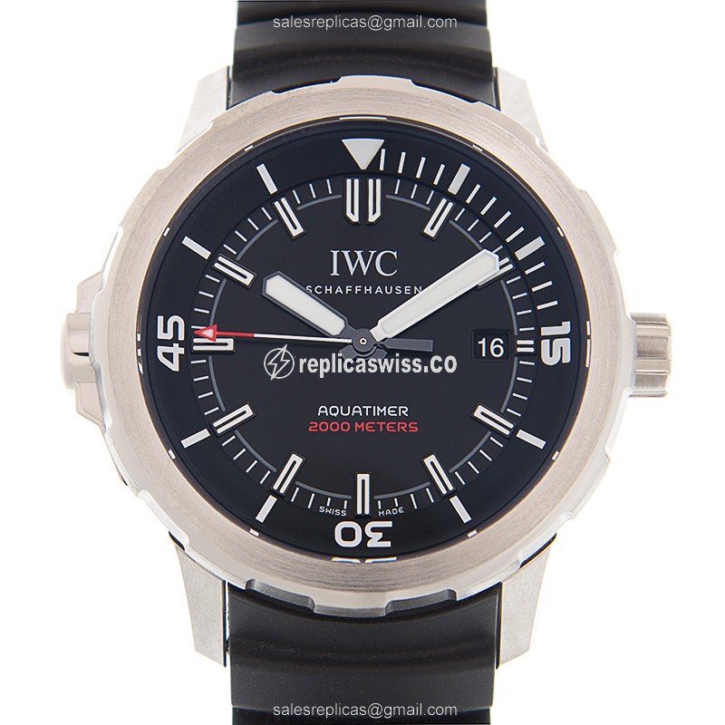 Exquisite IWC IW329101 AQUATIMER Automatic Titanium Replica with Black Dial & Rubber Strap Watch