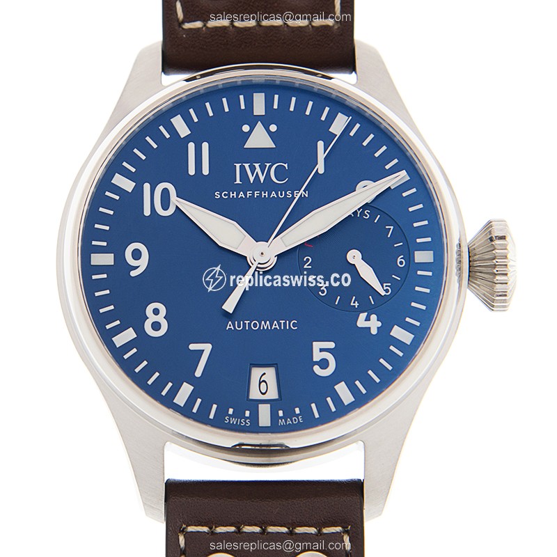 Exquisite IWC PILOTS Replica Watch: Automatic Movement, Blue Dial, Brown Cowhide Strap