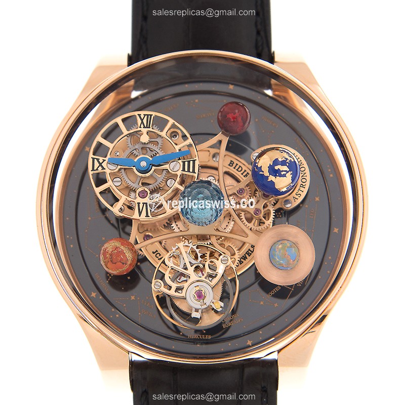 Exquisite Jacob & Co AS300.40.TO.AN.ADA4A Replica with Solar Movement & 18kt Gold Skull Dial, Black