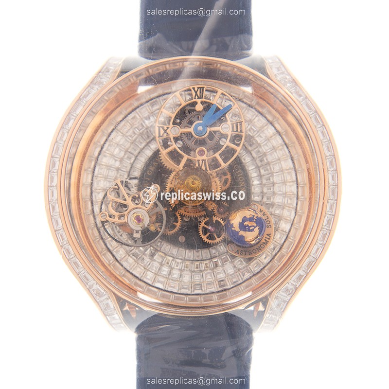 Exquisite Jacob & Co. AS900.40.BD.BD.A ASTRONOMIA Replica in 18kt Rose Gold, Silver Dial, Blue