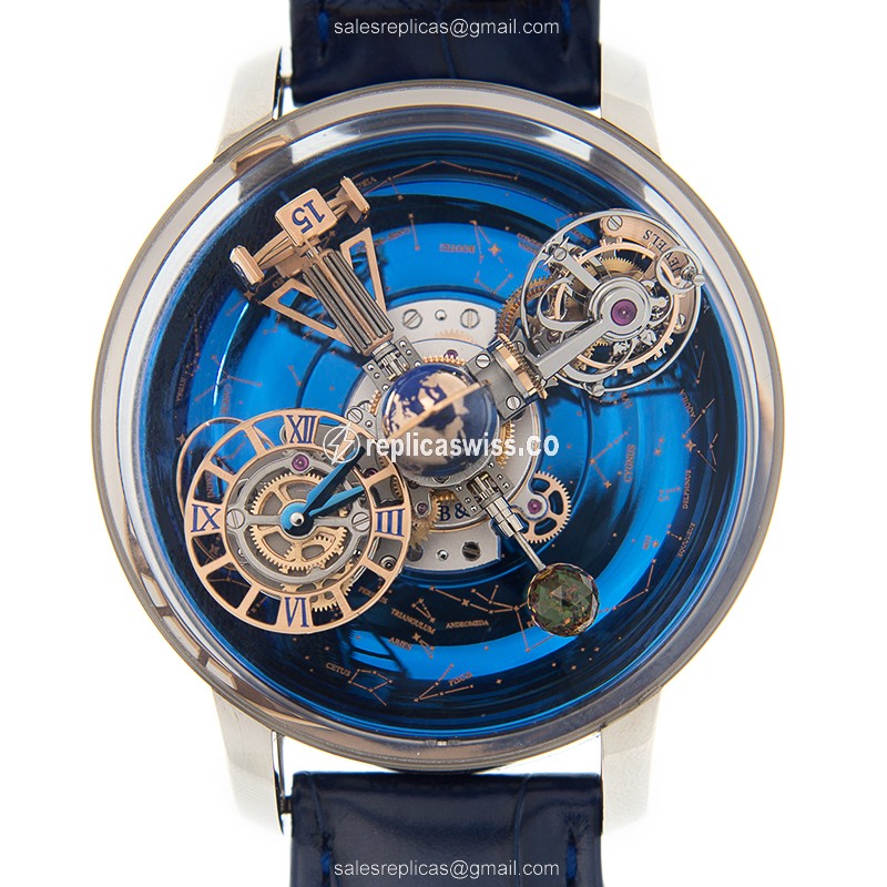 Exquisite Jacob & Co. AT110.30.AA.SD.A ASTRONOMIA Replica in Stainless Steel, Manual Wind, Blue