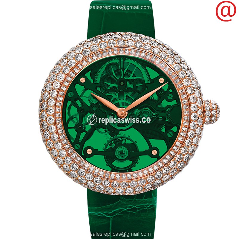 Exquisite Jacob & Co BS431.40.RD.QG.A Automatic Watch in 18kt Rose Gold & Green Alligator Strap