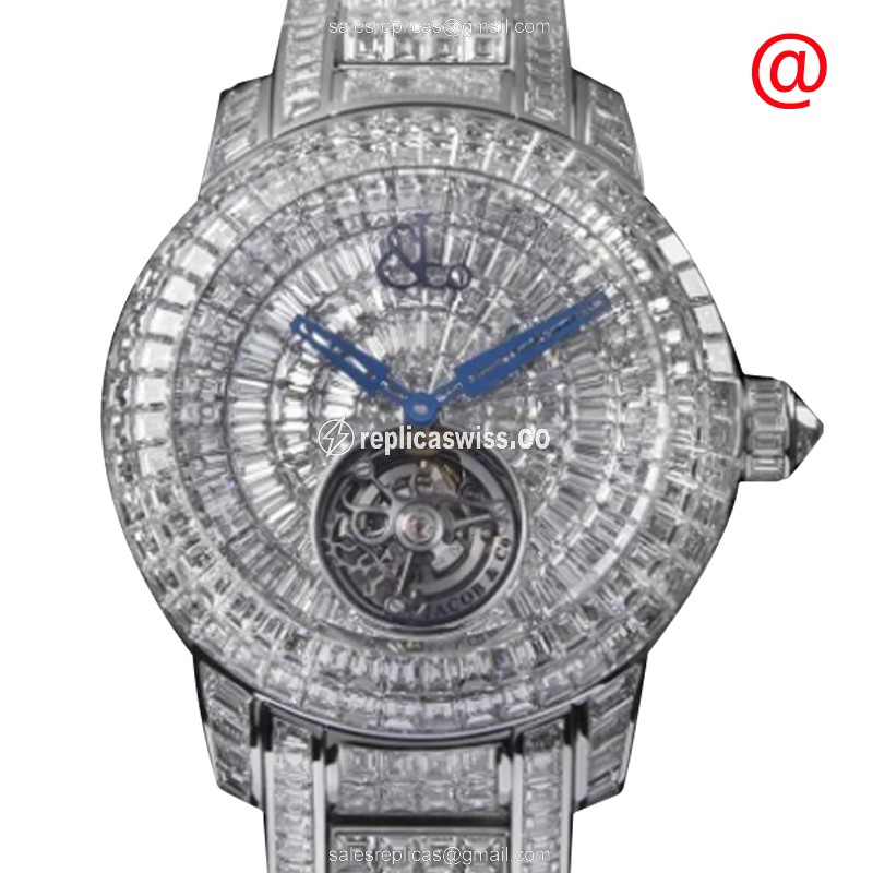 Exquisite Jacob & Co. CV300.30.BD.BD.A30BA Caviar Tourbillon Replica with Silver Dial 18kt Gold