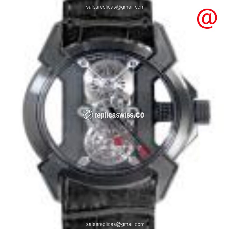 Exquisite Jacob & Co. EX101.21.PS.PP.ABALA Manual Wind Replica Watch in Black Titanium, Alligator