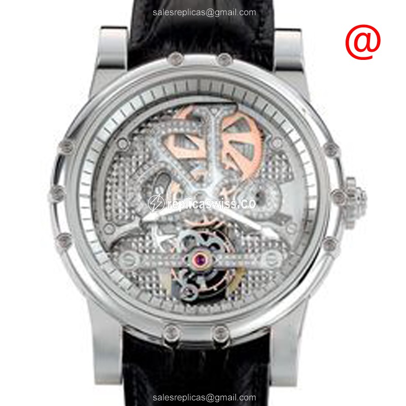 Exquisite Jacob & Co. NT5WG Skeletonized Replica Watch with 18kt Gold Case & Alligator Black Strap