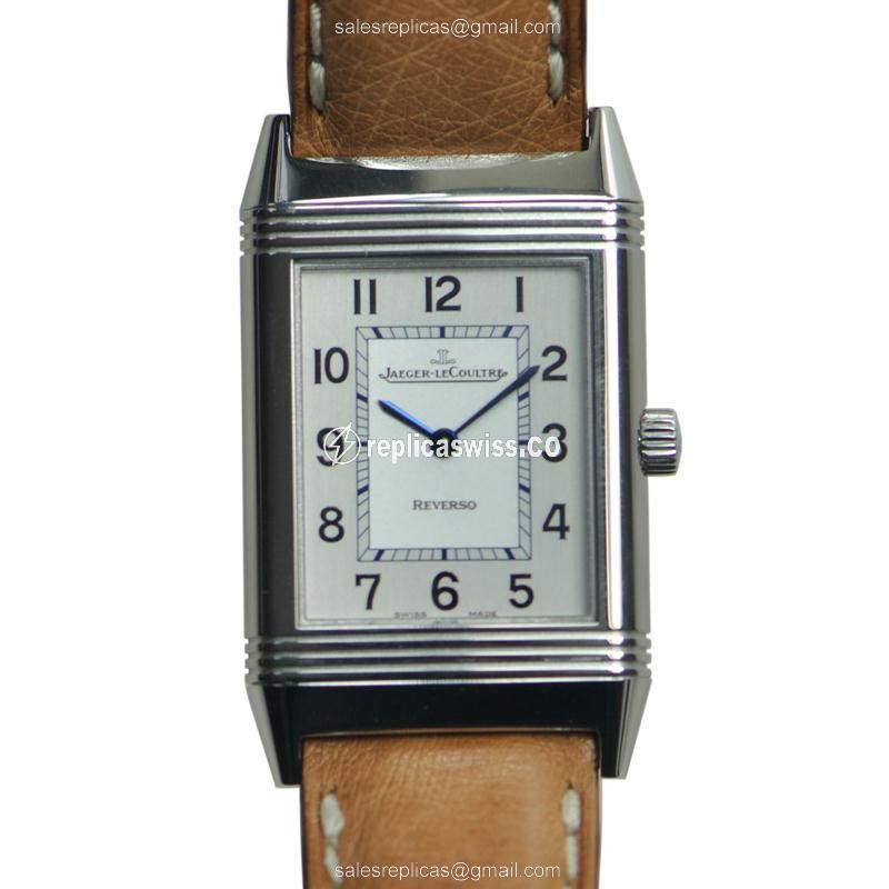 Exquisite Jaeger-Lecoultre Q2518411 REVERSO Quartz Watch with Silver Dial Genuine Leather Strap