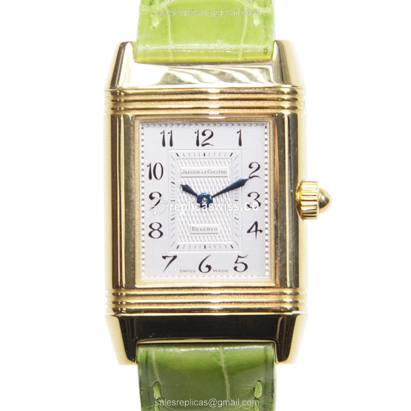 Exquisite Jaeger-Lecoultre Q2661420 Reverso Watch in White Dial, Alligator Green strap, Manual Wind