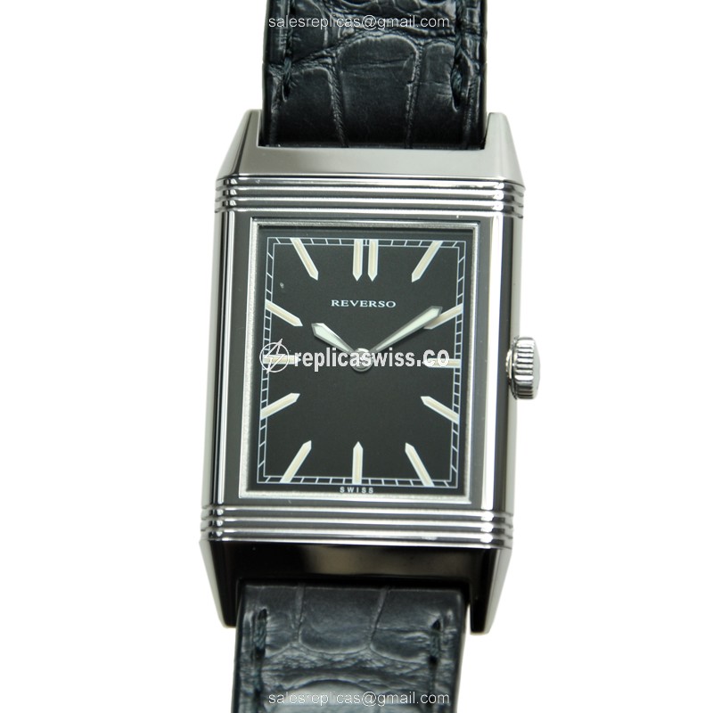 Exquisite Jaeger-Lecoultre Q2788570 REVERSO Steel Case Black Dial Automatic Movement Alligator