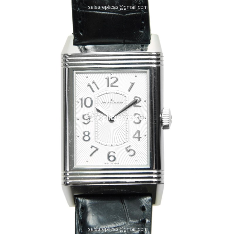 Exquisite Jaeger-Lecoultre Q3208422 REVERSO Quartz Watch with Silver Dial Genuine Alligator