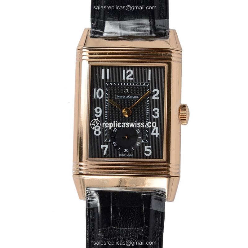 Exquisite Jaeger-Lecoultre Q3732470 Reverso Gold Edition, Manual Wind with Black Dial & Alligator