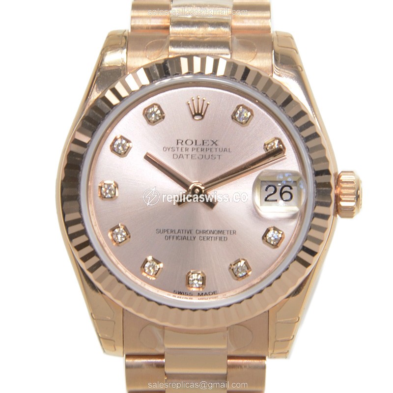 Exquisite Lady Datejust Replica by Rolex | Automatic Movement | 18kt Gold Case & Band Watch