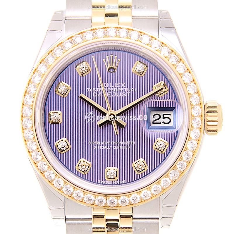 Exquisite Lady Datejust Rolex Replica in Purple Dial, Automatic Movement & Gold Strap Watch