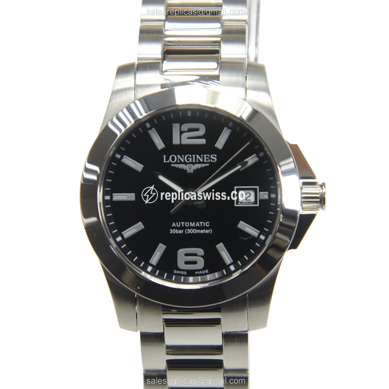 Exquisite Longines CONQUEST Quartz Replica | Stainless Steel Case, Black Dial Watch