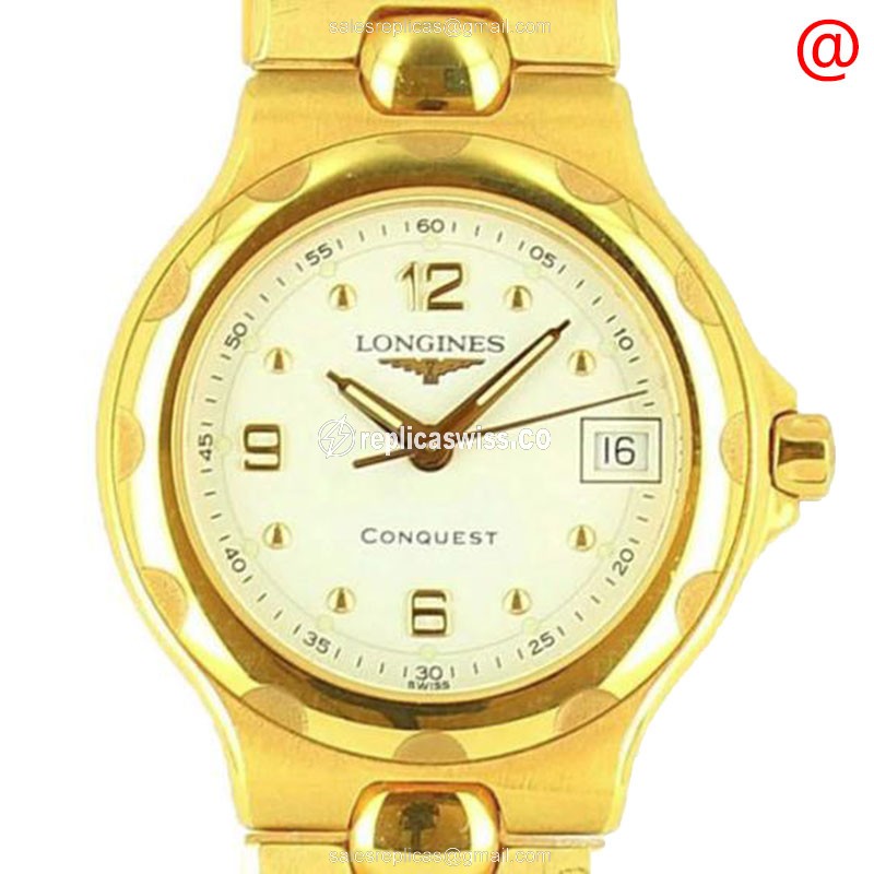 Exquisite Longines CONQUEST Replica in 18kt Gold with White Dial Automatic Movement Watch