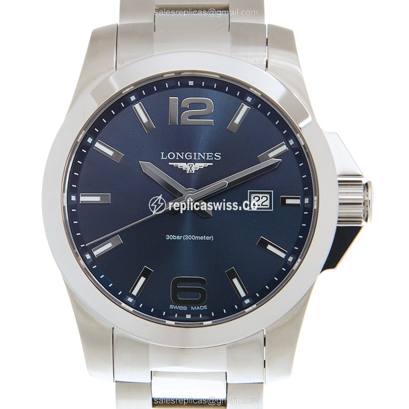 Exquisite Longines CONQUEST Replica in Stainless Steel & Blue Dial, Quartz Movement Watch