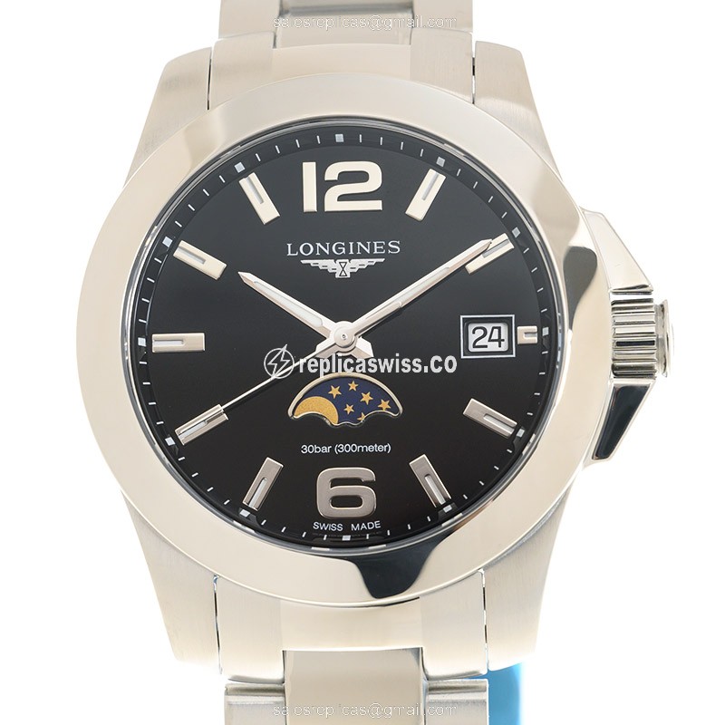 Exquisite Longines CONQUEST Replica with Black Dial Stainless Steel Case Watch
