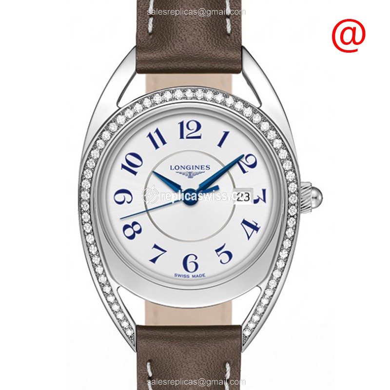 Exquisite Longines EQUESTRIAN Quartz Replica with White Dial Diamond Case, Crafted in Genuine