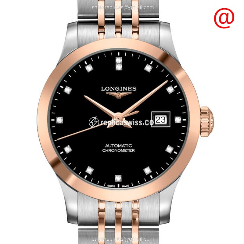 Exquisite Longines L2.321.5.57.7 Replica Watch: Automatic Movement, Black Dial, 18kt Gold & Steel