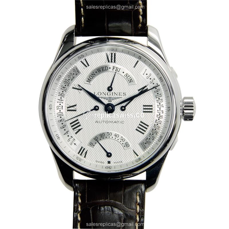 Exquisite Longines L2.717.4.71.3 Replica, Automatic White Dial on Brown Alligator strap Watch
