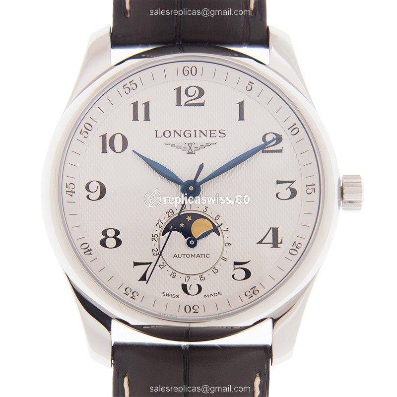 Exquisite Longines L2.909.4.78.3 Replica in White Dial Premium Leather Strap Watch
