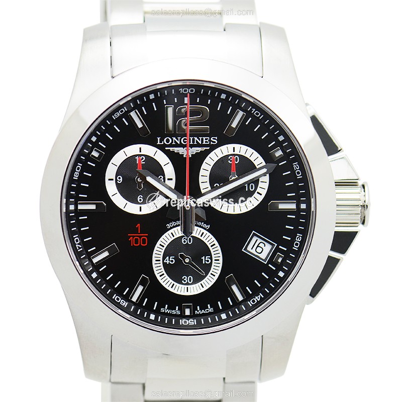 Exquisite Longines L3.700.4.56.6 CONQUEST Replica in Black Dial Steel Case Watch