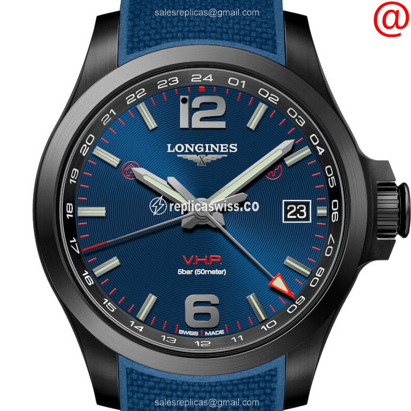 Exquisite Longines L3.718.2.96.9 Conquest Quartz Steel Watch with Blue Dial & Rubber Band