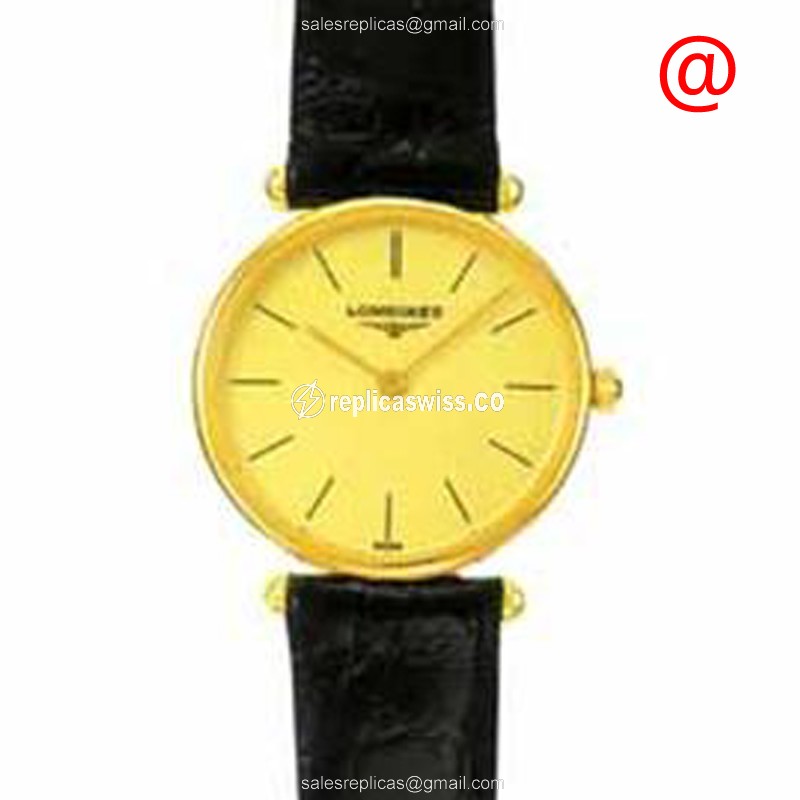Exquisite Longines L4.191.6.32.0 LA GRANDE Replica, Gold Dial, 18kt Steel Case, Genuine Leather