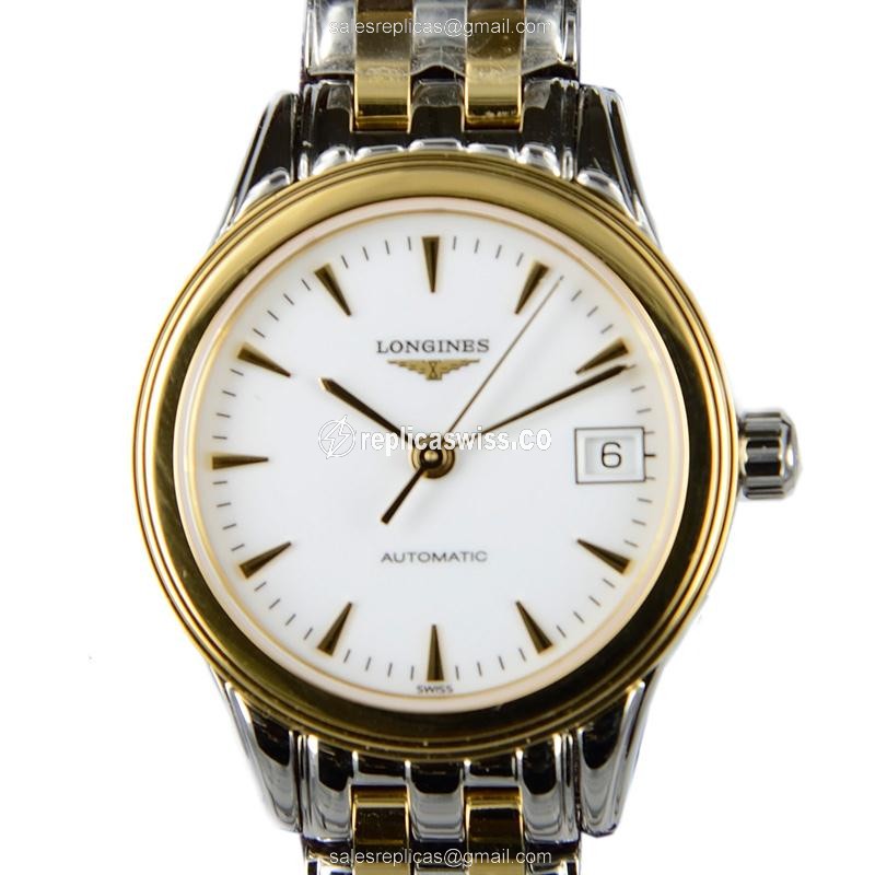 Exquisite Longines L4.274.3.22.7 Replica, Automatic Movement, 18kt Gold & Steel Case, White Dial