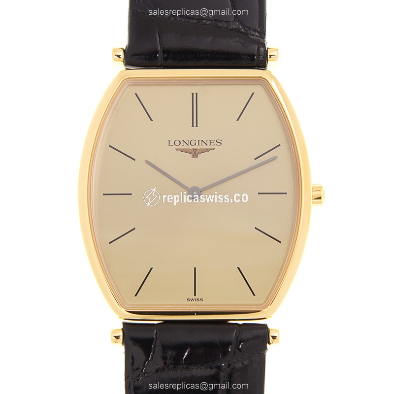 Exquisite Longines L4.705.2.32.2 LA GRANDE Quartz Replica in 18kt Gold with Genuine Sapphire