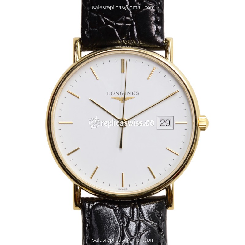 Exquisite Longines L4.743.6.12.2 Replica in 18kt Gold with White Dial & Crystal Crystal Bezel Watch