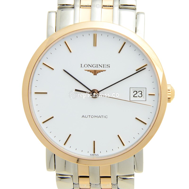 Exquisite Longines L4.809.5.12.7 Replica, White Dial, 18kt Rose Gold & Steel Case, Automatic