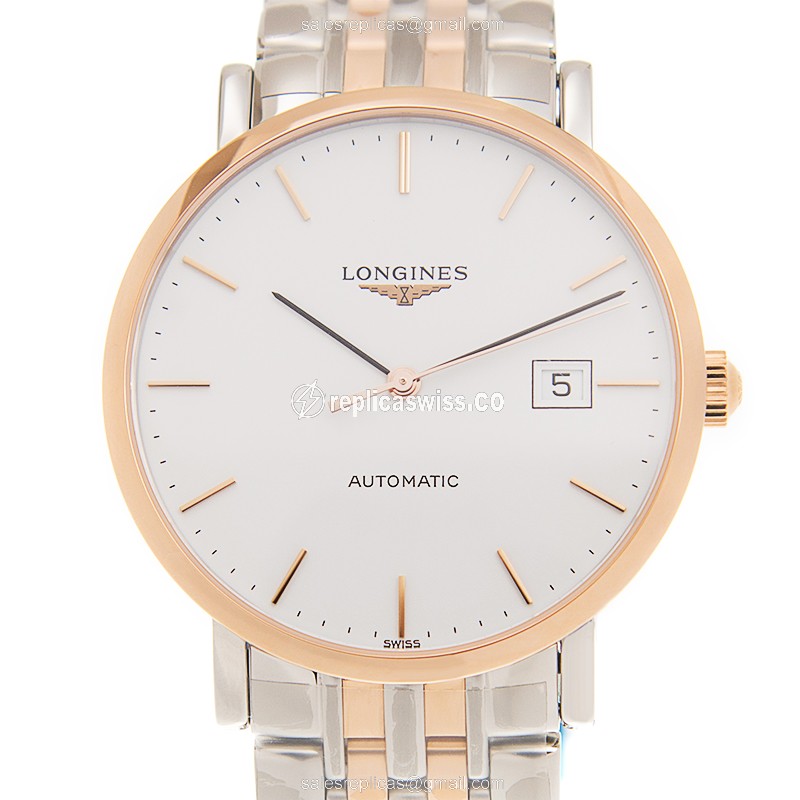 Exquisite Longines L4.910.5.12.7 Replica in White Dial & 18kt Gold Steel Case Watch