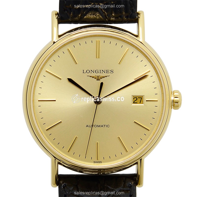 Exquisite Longines L4.921.2.32.2 Replica, Automatic Movement, 18kt Gold Case & Alligator Strap Watch