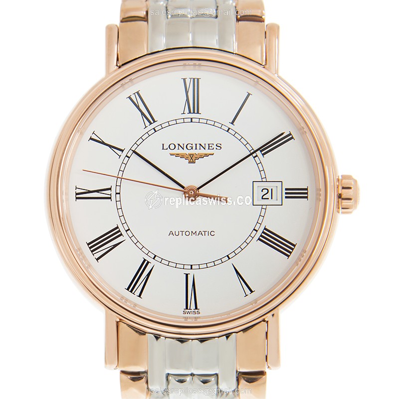 Exquisite Longines L4.922.1.11.7 Presence Replica with White Dial & 18kt Gold Strap Watch