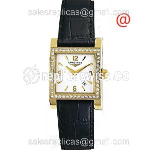 Exquisite Longines L5.503.7.16.2 Quartz Replica in 18kt Gold, White Dial & Genuine Leather Strap