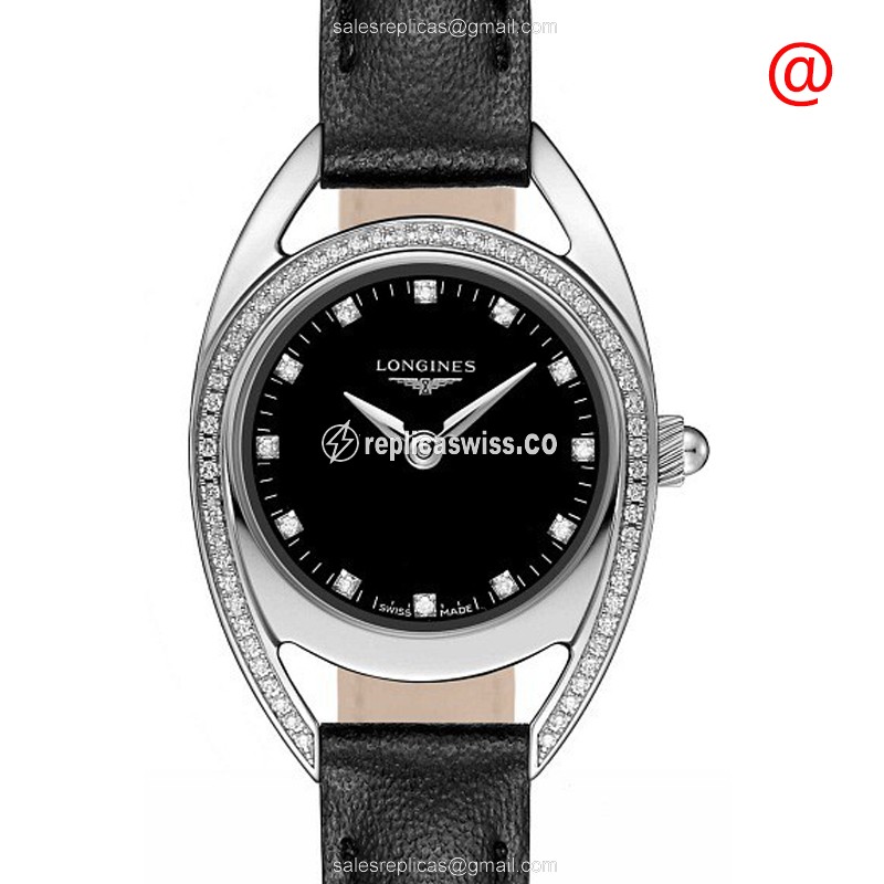 Exquisite Longines L6.135.0.57.0 Equestrian Quartz Watch | Black Dial & Leather Strap