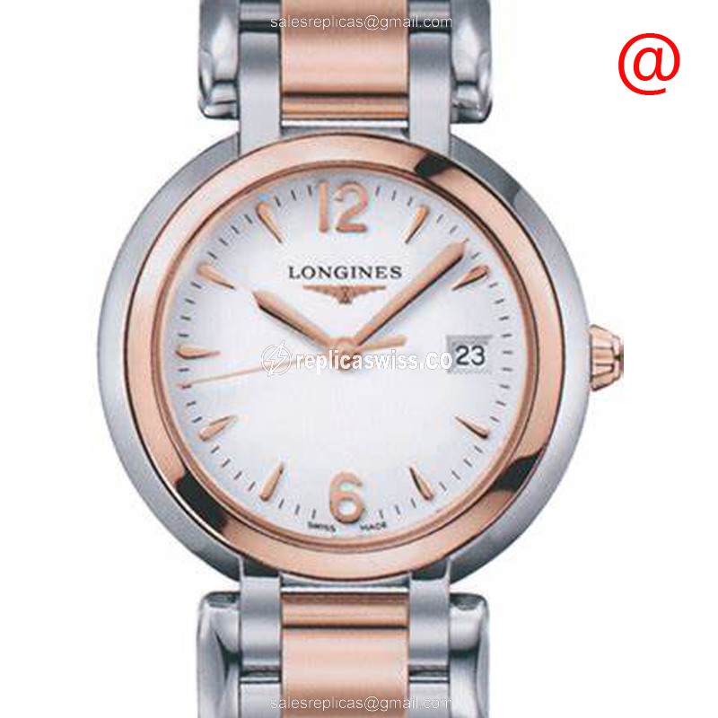Exquisite Longines L8.112.5.16.6 Prima Luna Quartz Replica in White Dial 18kt Gold & Steel Case