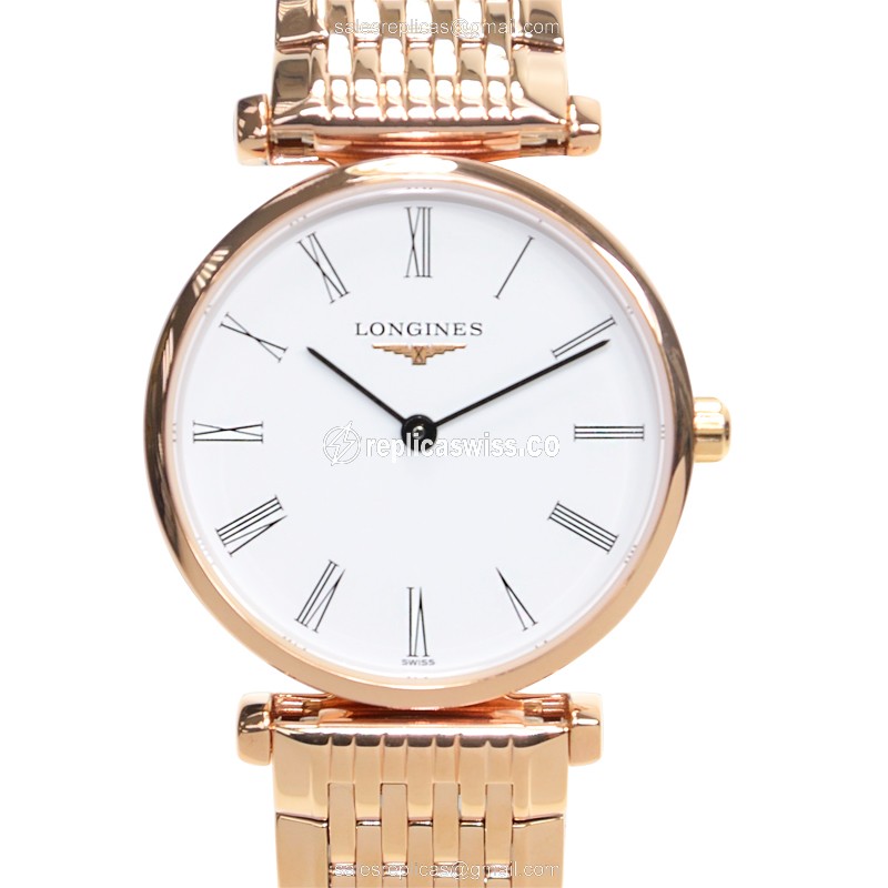 Exquisite Longines LA GRANDE Quartz Replica in Polished Gold, White Dial & Sapphire Crystal Watch