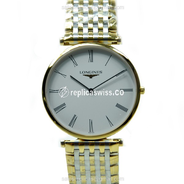 Exquisite Longines LA GRANDE Quartz Replica in PVD Gold with White Dial Sapphire Crystal Watch