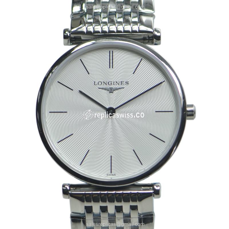 Exquisite Longines LA GRANDE Quartz Replica with Silver Dial Steel Case Watch